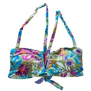 Lucky Brand Swim WomenS Large Green Floral Print Halter Bikini Top Tie Front NWt